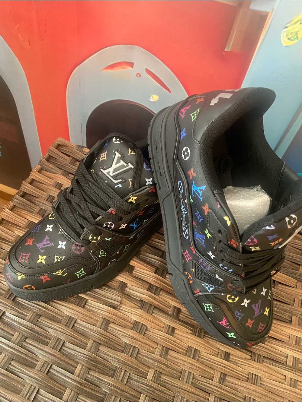Louis Vuitton Men’s Black Sneakers with White VUITTON Logo Sole
